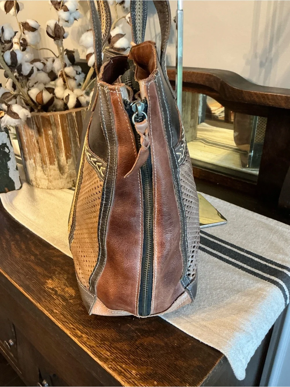 NWT Bed Stu Leather Amelie Expandable Shoulder Bag Tote Starry Night MSRP $365